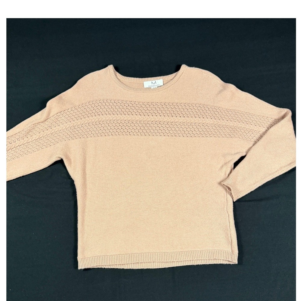 Magaschoni Blush Pink Pointelle Cashmere Blend Sweater XS Pullover Crew Neck